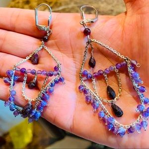 Vintage purple beads chandelier earrings